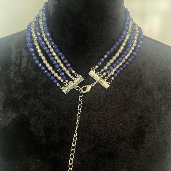 3 For $20! Blue and Silver Tone Multi-Strand Necklace with Sparkling Pendants - Picture 3 of 4